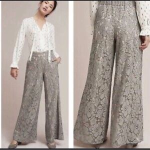 Anthropologie Feather Bone Elegant Gray Lace Pants